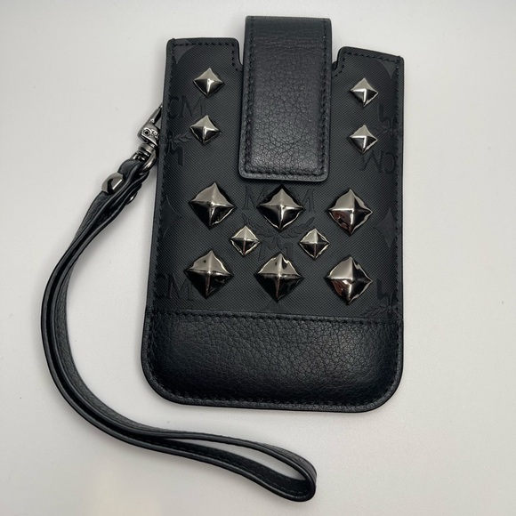 MCM Studded Leather Phone/Card Pouch - Black - Preowned - Picture 1 of 7